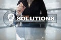 Business solutions concept on the virtual screen