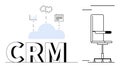 CRM Concept with Cloud Computing, Analytics, Puzzle, Calendar Icons, and Office Chair in Modern Design Royalty Free Stock Photo