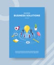 Business solutions people standing around light bulb for template of banner and flyer for printing magazine cover and poster with Royalty Free Stock Photo