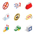 Business sphere icons set, isometric style
