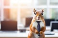 Business Squirrel in Tie at Office, AI Generated Royalty Free Stock Photo