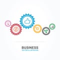 Business start up concept with colorful gear icons illustration. Royalty Free Stock Photo