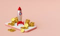 Business start-up concept, Rocket launching from smartphone with dollar coin Royalty Free Stock Photo