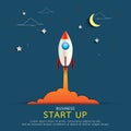 Business start up concept.Rocket style in flat line and paper art design.