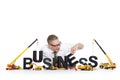 Business start up: Businessman building business-word.