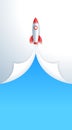 Business start up concept space rocket take off vertical story template. Rocket spacecraft launching up and pulling curled up