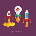 Business Start up launch concept. Flat trendy rocket start up icons set Royalty Free Stock Photo