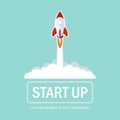 Business start up,rocket fast start up launch sky simple flat vector