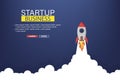 Business startup banner with rocket. Rocket in space. Business background. Vector