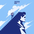 Business startup concept. Businessman running the stairs up to be success, self challenge, and personal growth. vector