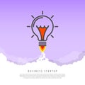 Business startup concept. Rocket in the clouds