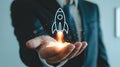 Business Startup Concept with Rocket Launching from Hand Symbolizing Success and Innovation Royalty Free Stock Photo