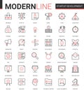 Business startup development technology thin red black line icon vector illustration set, outline successful business