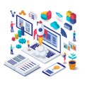 Business startup isometric concept.