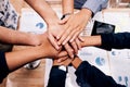 Business startup Teamwork joining hands team spirit Collaboration Concept