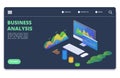 Business statistics charts, diagrams vector concept. Financial analytics banner template Royalty Free Stock Photo
