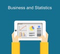 Business and statistics illustration flat designs. Monitoring business and statistics concept illustration on gadget screen.