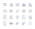 Business statistics outline icons collection. Business, Statistics, Datasets, Analysis, Forecasting, Customers, Trends