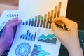 business statistics success concept : businessman analytics financial chart and graph Royalty Free Stock Photo