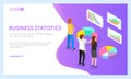 Business statistics website template. Isometric image of team working with statistics. Bar chart Royalty Free Stock Photo