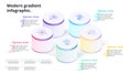 Business 5 step process chart infographics with 3d columns. Circle corporate graphic elements. Infograph presentation slide