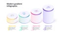 Business 4 step process chart infographics with 3d columns. Circle corporate graphic elements. Infograph presentation slide