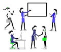 Business Stick Figure Girls Working in the Office Royalty Free Stock Photo