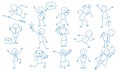 Business stickman. Hand drawn characters people figures expressions jumping running holding pointing vector business set Royalty Free Stock Photo