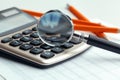 Business still life with calculator on table in office. Royalty Free Stock Photo