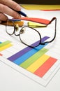 Business Still Life with Eyeglasses and Financial Graphs Royalty Free Stock Photo