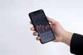 Business stock market report and financial dashboard on the phone screen. Generative AI