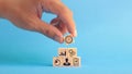 Business strategy, action plan, goals, hand stacks of wooden step blocks on the table with icons on business strategy and action