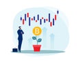 Business Strategy Analysis stock market with Bitcoin upward growth vector illustrator