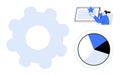 Gear Icon with Pie Chart and Person Using a Digital Interface Performance and Optimization Royalty Free Stock Photo
