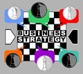 Business strategy banner. Chess metaphor with king, queen, rook and knight od chessboard. Chess pieces in multicolored