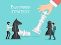 Business strategy chess playing concept. Business chessman competition vector illustration. Businessmen hold chess Royalty Free Stock Photo