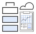 Business Data Analysis with Graph, Cloud Storage, and Checklist Elements Royalty Free Stock Photo