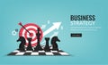 Business strategy concept with chess pieces symbol and target vector illustration Royalty Free Stock Photo