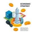 Business strategy concept. Corporate success planning and management symbols new level target chess figures vector