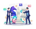 Business strategy concept with two businessmen holding chess pieces. entrepreneurship tactics and strategy Royalty Free Stock Photo