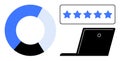 Business Performance Analytics with Pie Chart, Five-Star Ratings, and Laptop Illustration Royalty Free Stock Photo
