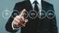 Business strategy data analysis with a man touching virtual charts and percentages modern visualization Royalty Free Stock Photo