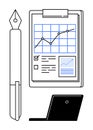 Business Analytics Concept with Chart, Pen, and Laptop for Data Presentation and Reporting Royalty Free Stock Photo