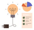 Innovative Ideas and Data Analysis Concept with Light Bulb, Pie Chart, and Checklist Elements Royalty Free Stock Photo