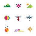 Business strategy geometric paper form mosaic logo icon set progress