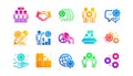 Employees benefits icons. Business strategy, handshake and collaboration. Classic set. Vector