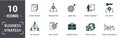 Business Strategy icon set. Contain filled flat business solves, brand strategy, competitive strategy, goal planing, competitor