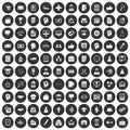 100 business strategy icons set black circle Royalty Free Stock Photo