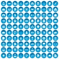 100 business strategy icons set blue Royalty Free Stock Photo