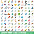 100 business strategy icons set, isometric style